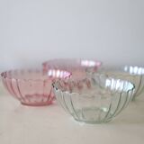 Set of 8 small bowls in pink, green and blue glass Rosaline, Arcoroc, vintage French, vintage