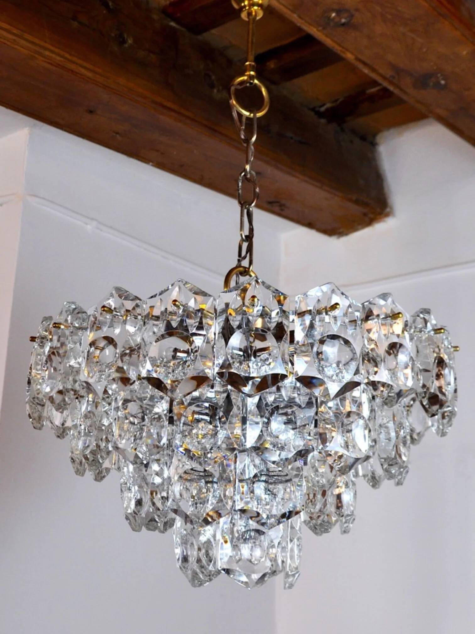 Lustre en cristal taillé à 4 niveaux Kinkeldey, Allemagne, 1970