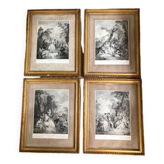 Lot de 4 gravures anciennes cadres dorés