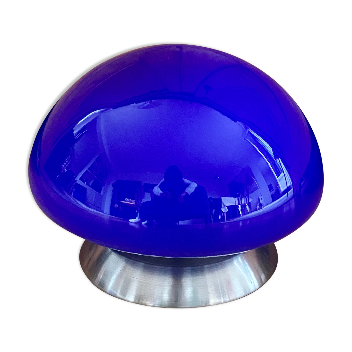 Lampe champignon vintage verre bleu roi