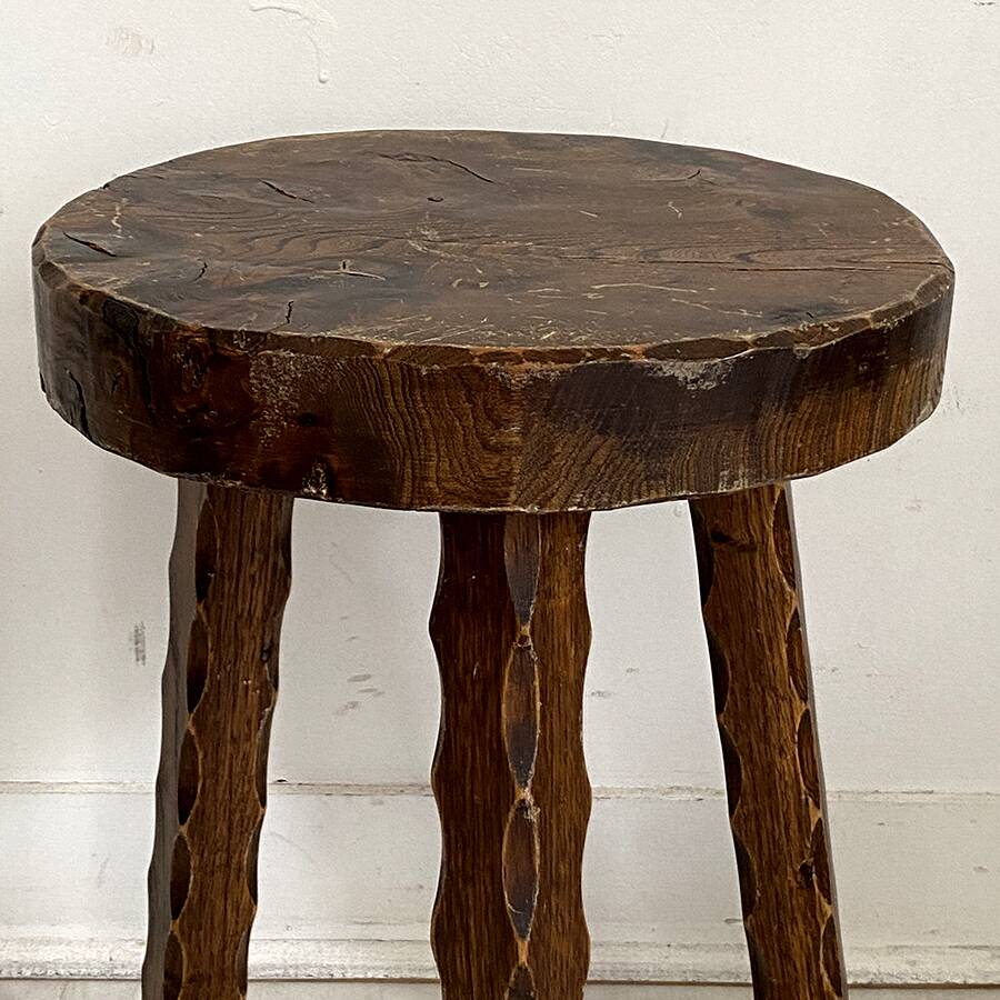 Tripod brutalist solid wood foot stool