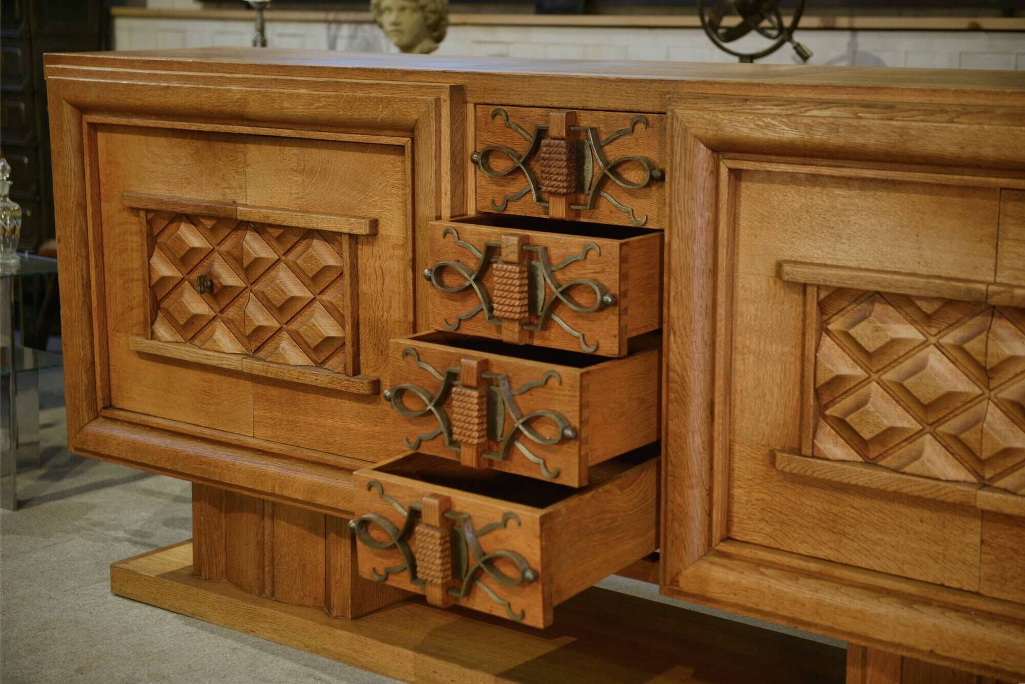 Art Deco buffet in oak and wrought iron by Léon and Maurice Jallot 1940s