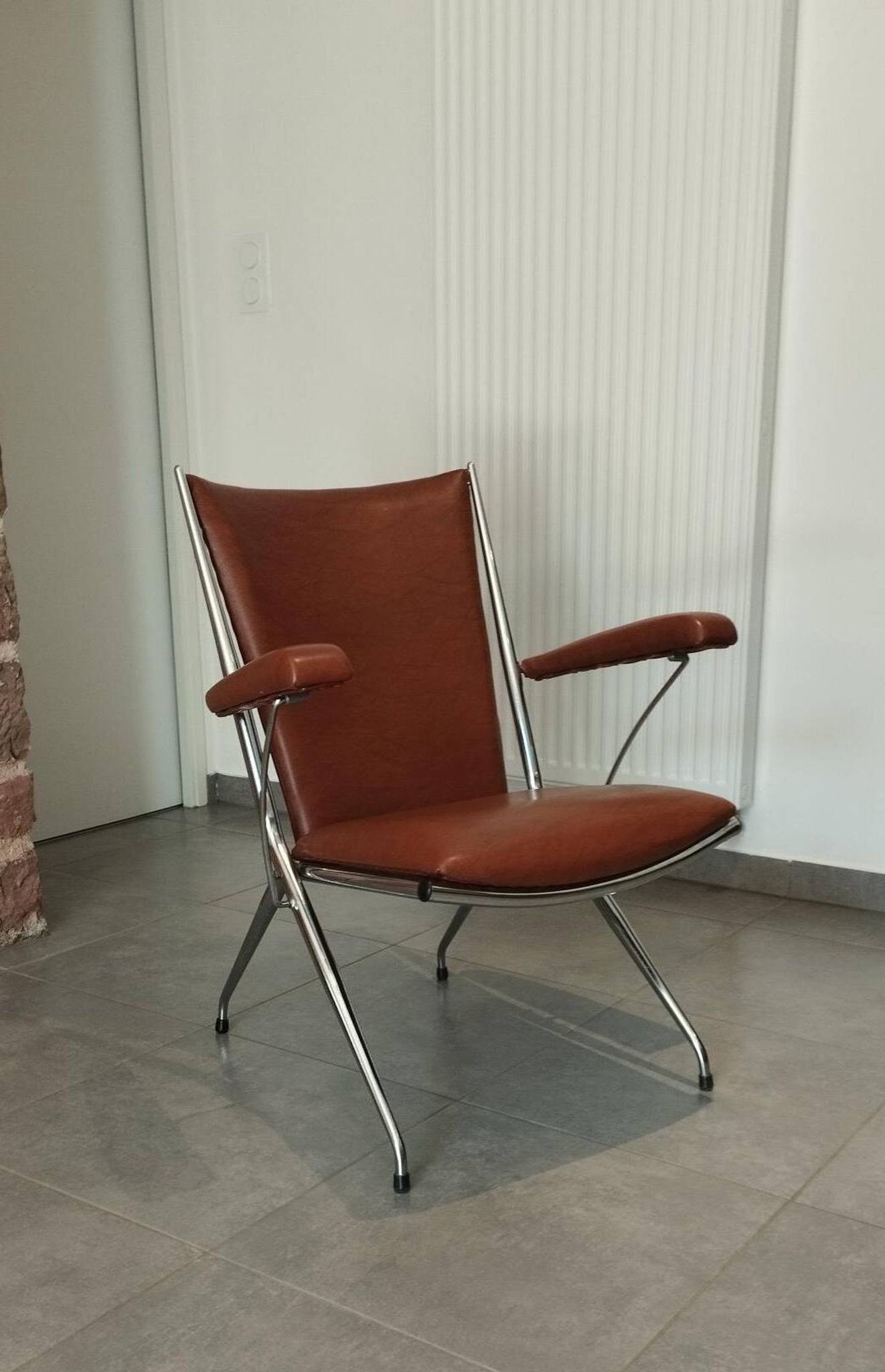 Folding chair attributed to A. Monpoix, modernist design, mid-century, vintage.