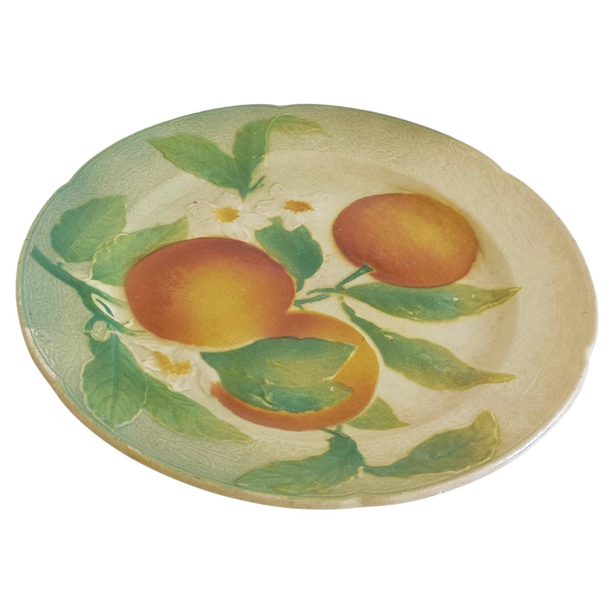 Majolica Oranges Plate by Keller & Guerin Saint Clement, France 1900s