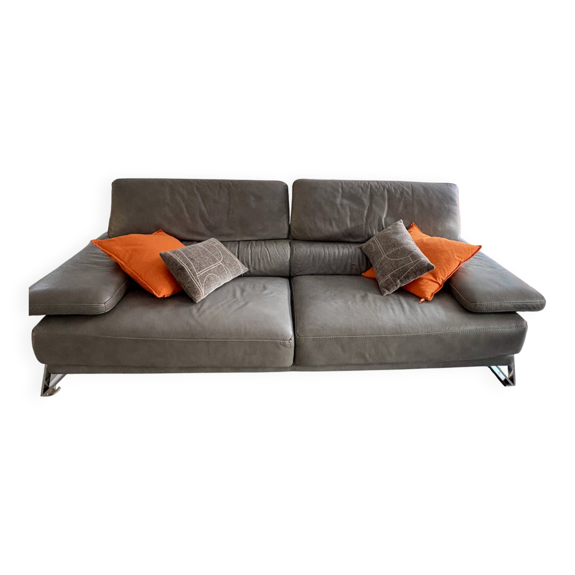 Roche bobois canapé digital - grey leather - 3 seats - 238 cm