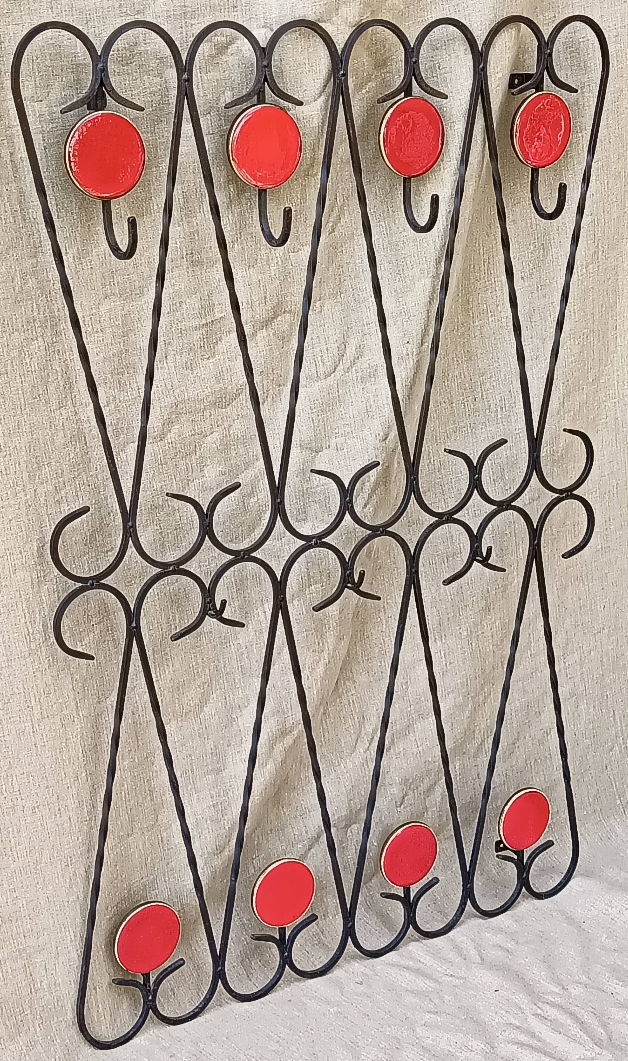 Coat hook, wrought iron and ceramic coat rack