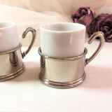 Set two porcelain cups and silver metal support