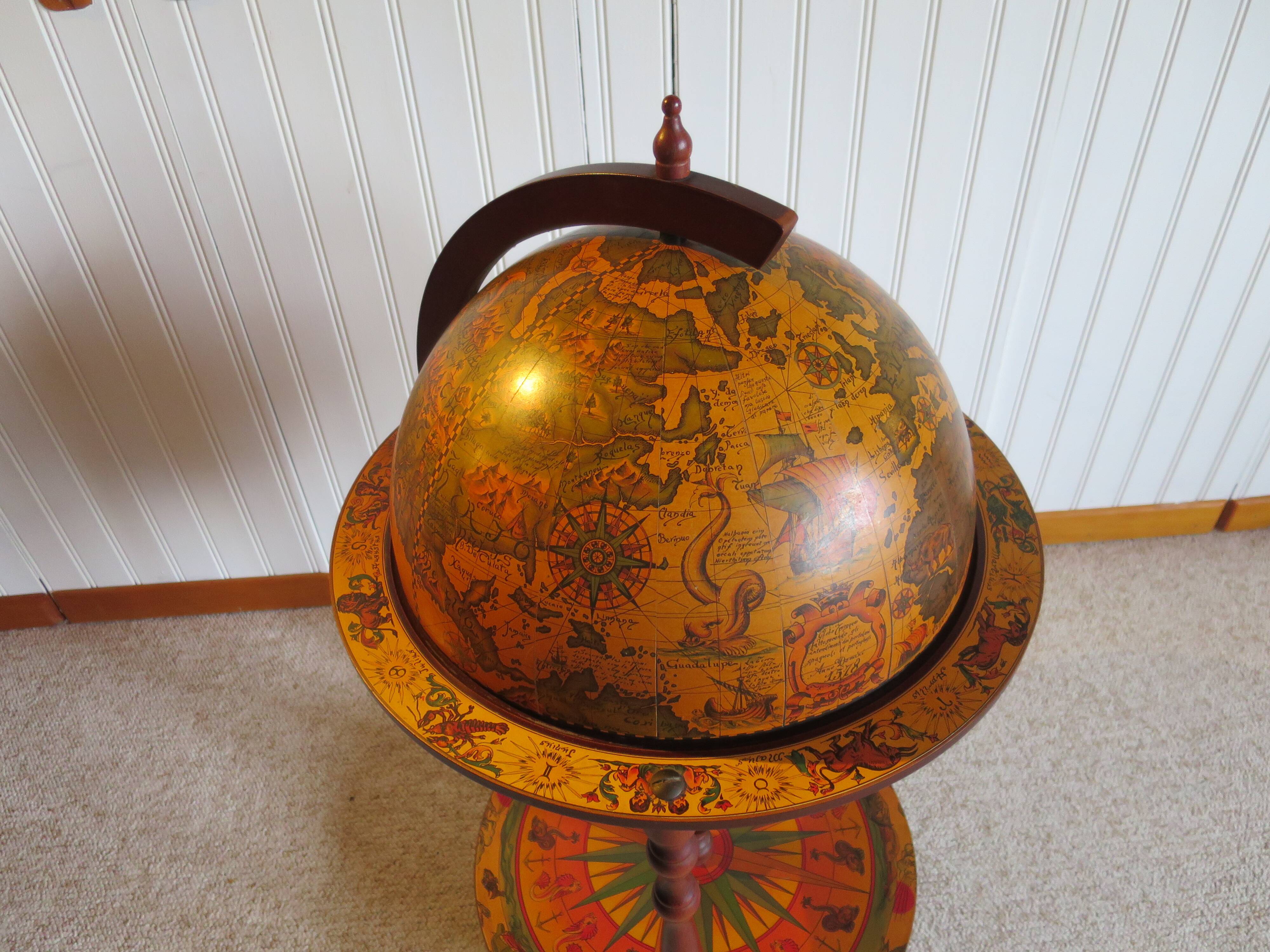 Vintage globe bar cabinet, colonial style, Italy, 1970s