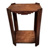 Art Deco side table in rectangular varnished brown wood with 2 shelves 1940