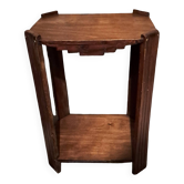 Art Deco side table in rectangular varnished brown wood with 2 shelves 1940