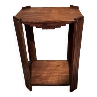 Art Deco side table in rectangular varnished brown wood with 2 shelves 1940