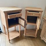 Pair of solid wood cane bedside or nightstands