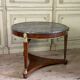 Empire pedestal table in mahogany and bronze, Saint-Anne grey marble with groove, circa 1800