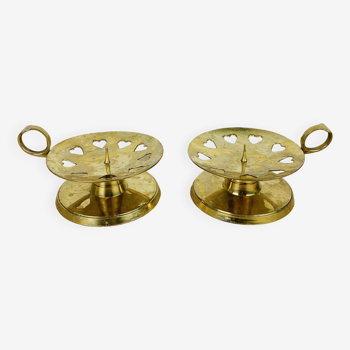 Pair of gilded brass cellar rat candlesticks