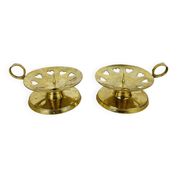 Pair of gilded brass cellar rat candlesticks