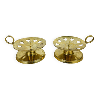 Pair of gilded brass cellar rat candlesticks