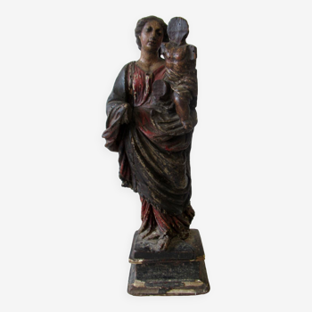 Vierge à l'enfant, en bois polychrome. XVIIème