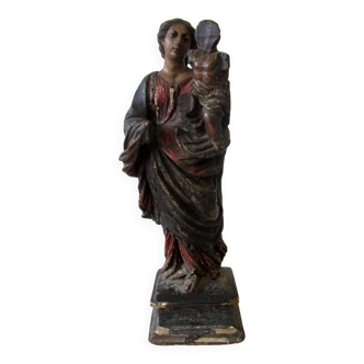 Vierge à l'enfant, en bois polychrome. XVIIème