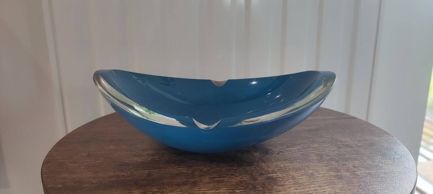 Signed art glass ashtray or bowl – vintage blue design