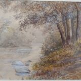 WATERCOLOR 1907 by Albert GYSEL River LA BOURRE towards MOTTE AU BOIS North