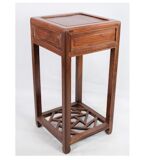 Set of chinese side tables with drawer in polished dark wood