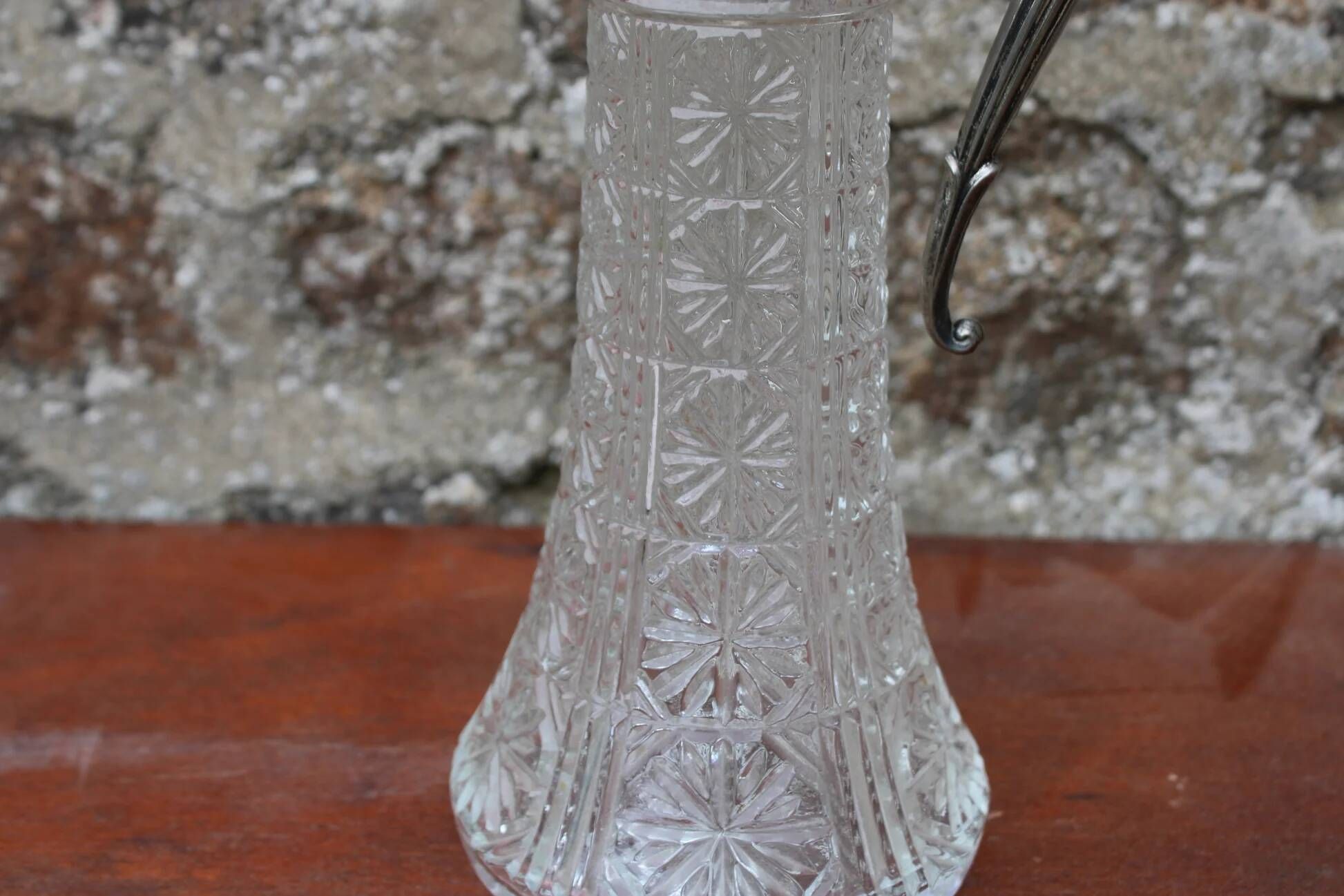 Antique pressed glass and silver-plated jug – Decorative wine pitcher H30 cm