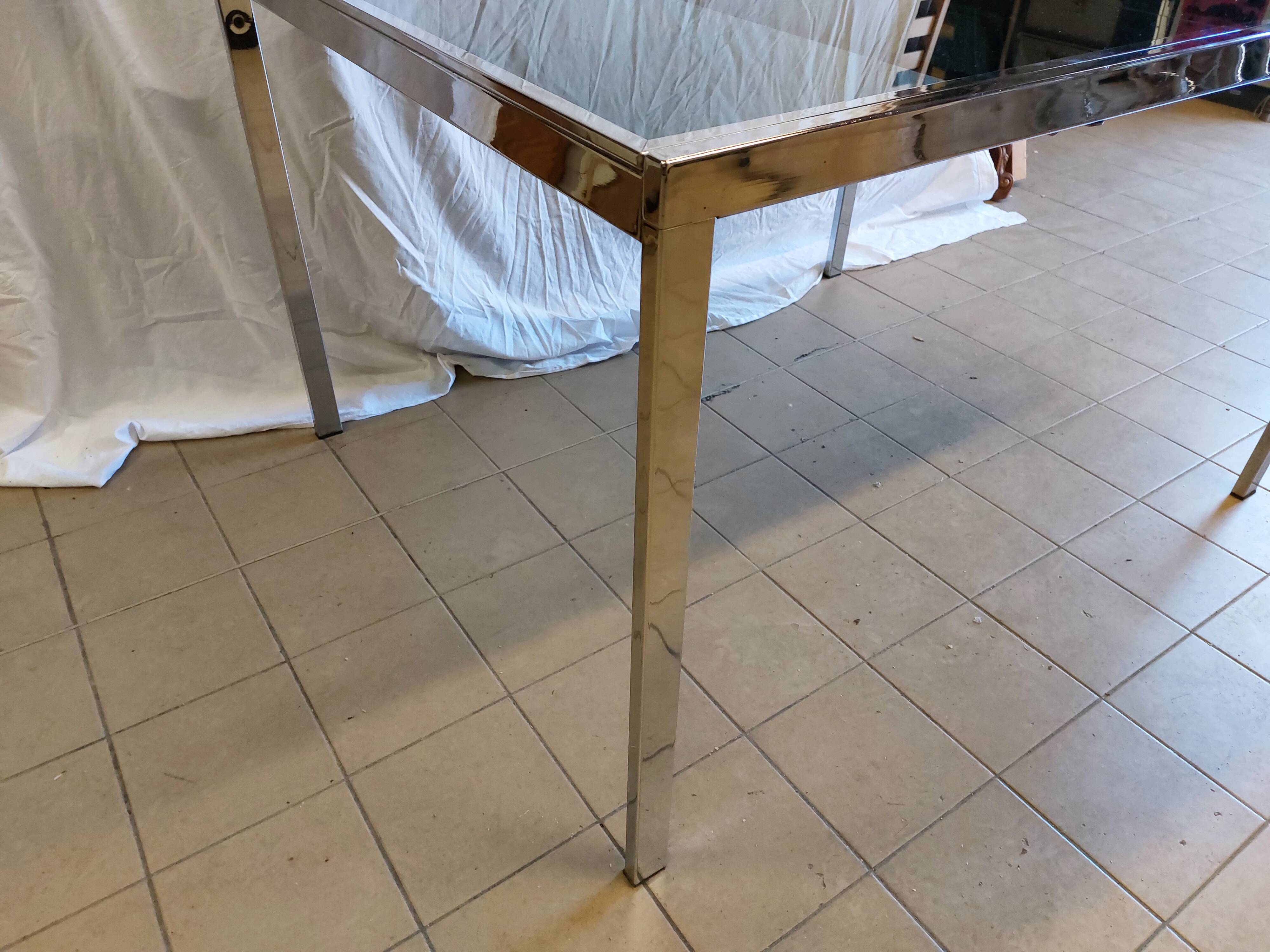 Table vintage extensible verre teinté et chrome Milo Baughman - Années 70