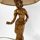 Paire de Lampes Sculpturales en Bronze Doré, Danseuses Thaïs, XXe