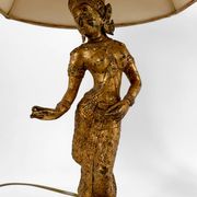 Paire de Lampes Sculpturales en Bronze Doré, Danseuses Thaïs, XXe