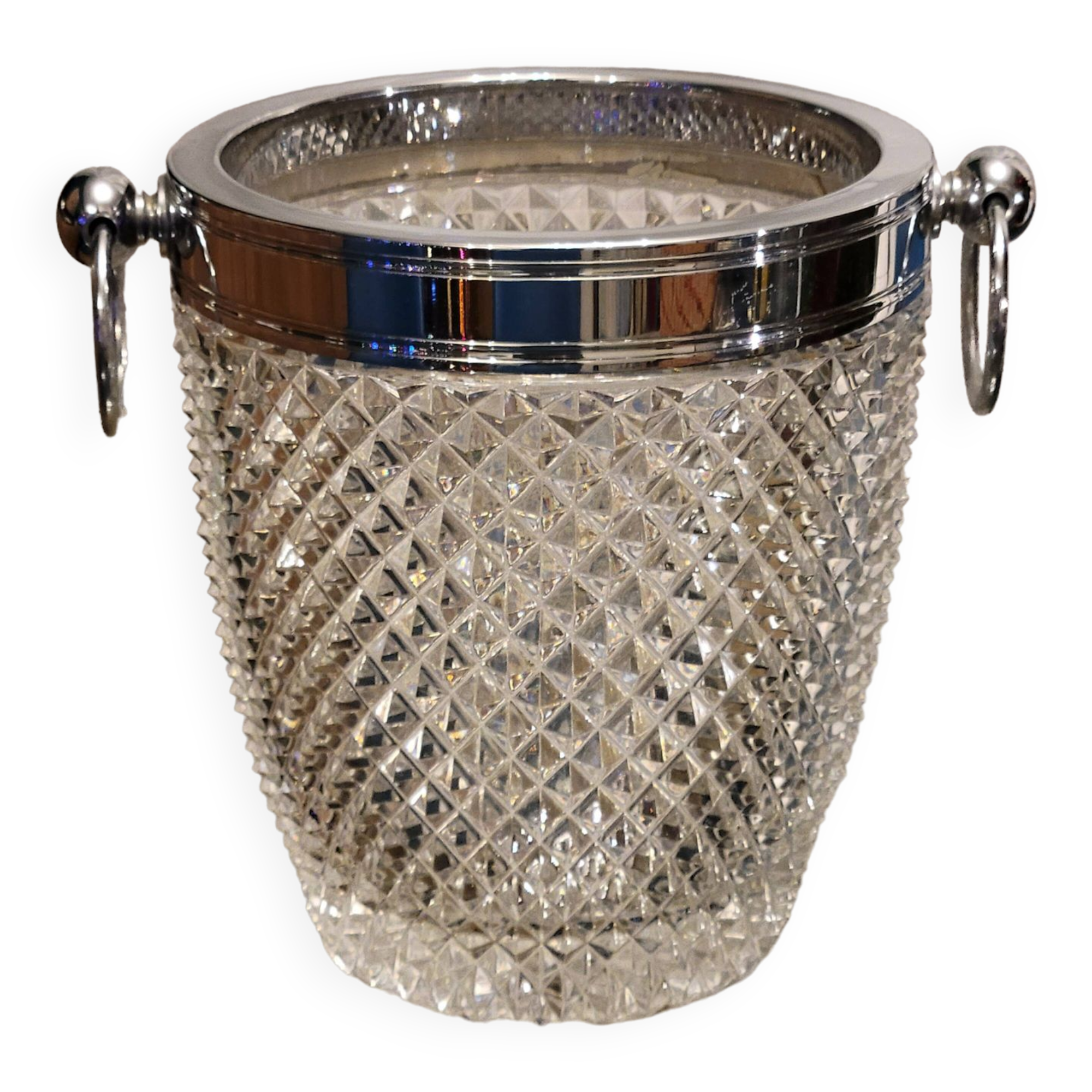 Champagne bucket in molded crystal with diamond tips