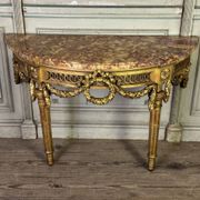 Louis XVI console table in carved and gilded wood, Jura brocatelle marble, 18th century