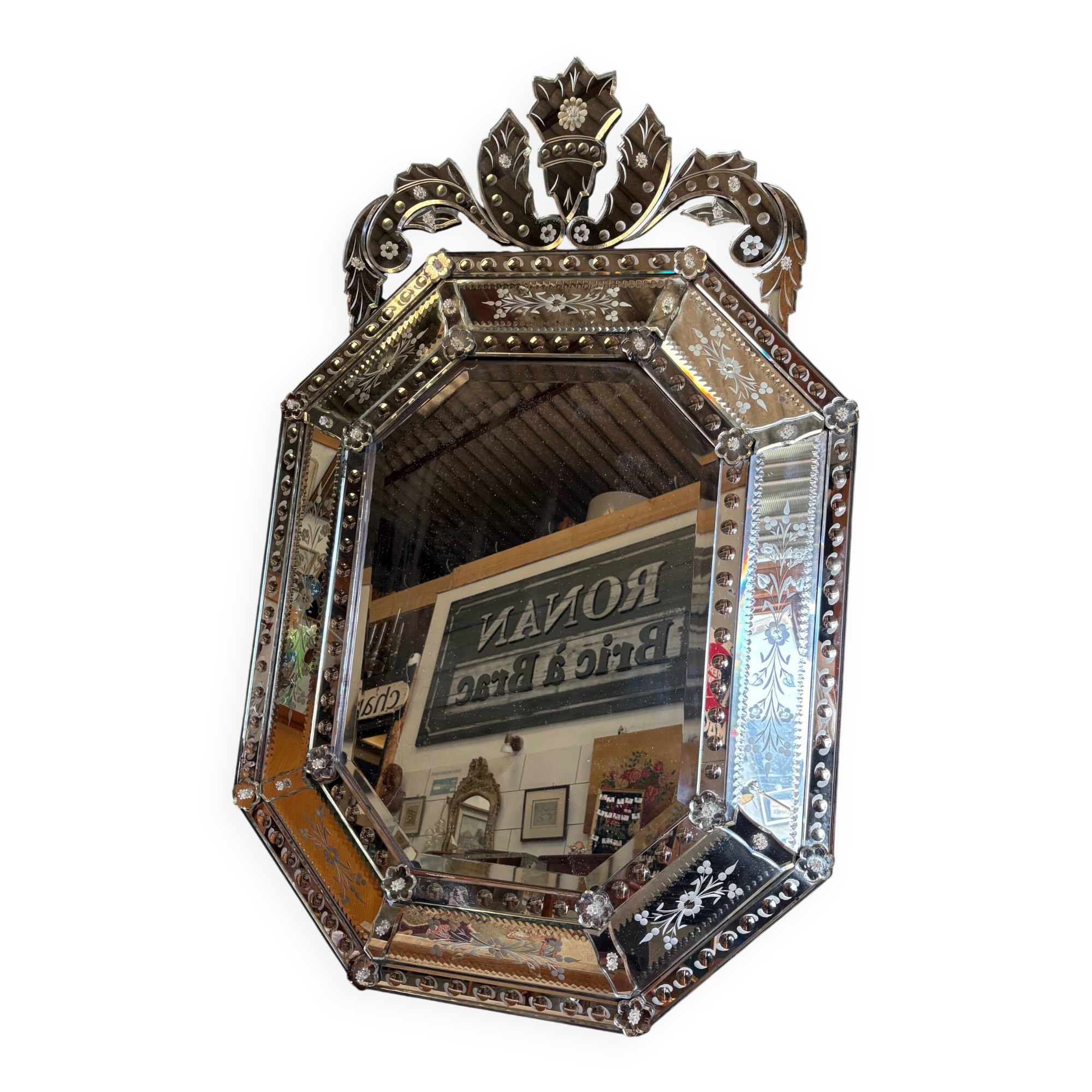 Large antique Venetian mirror with a glazing bar – early 20th century