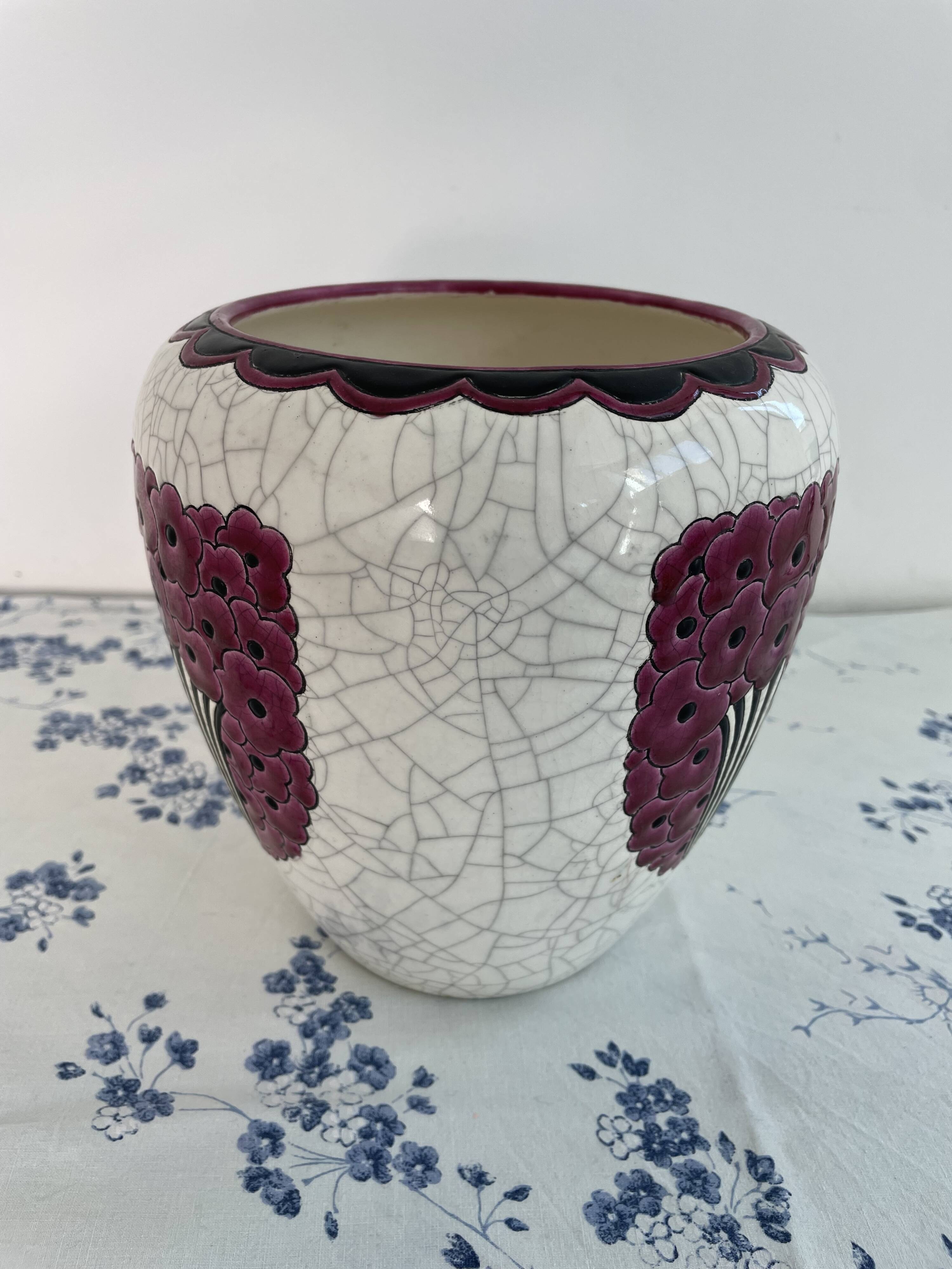 Art Deco vase, Jean Luce for Longwy, crackled glazed earthenware, 1930