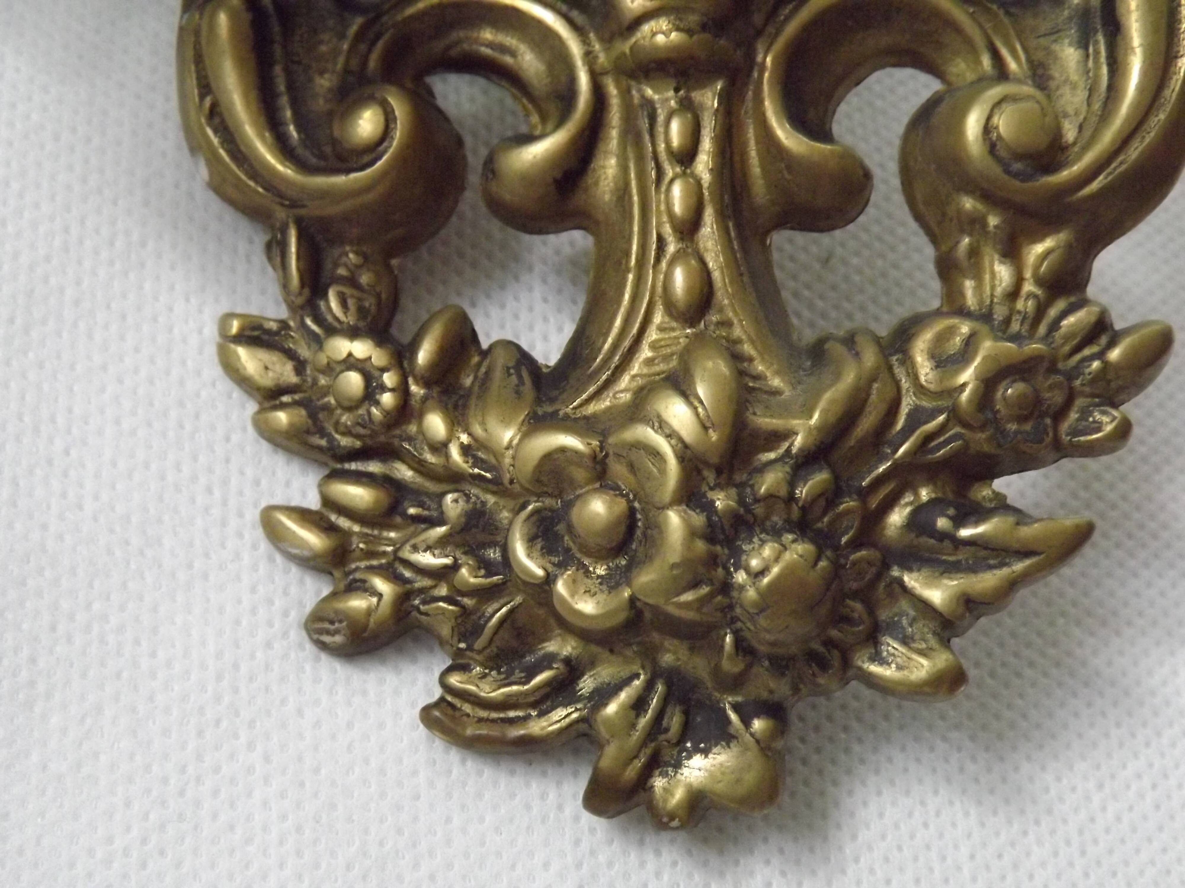 Pair Early 20th Century Rococo Revival Brass 5 Light Candle Wall Sconces