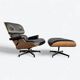 Fauteuil et repose-pieds hauts Herman Miller Original Eames, noir et chêne