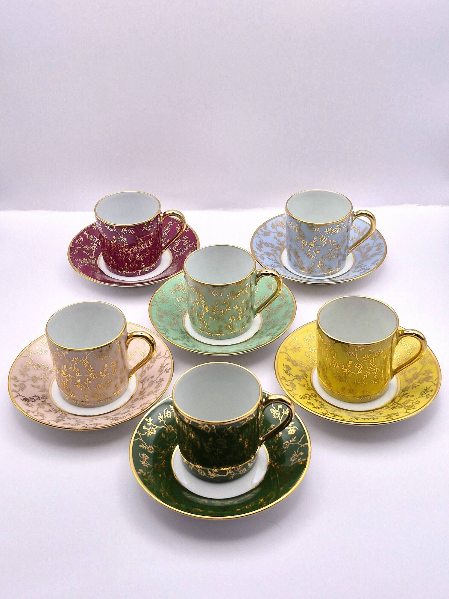 Set of 6 multicoloured moka cups in Limoges fine porcelain.
