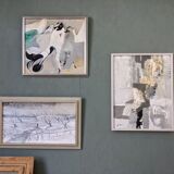 Mid-Century Modern Swedish "Snowfall" Vintage Winter Landscape Oil Painting, Framed