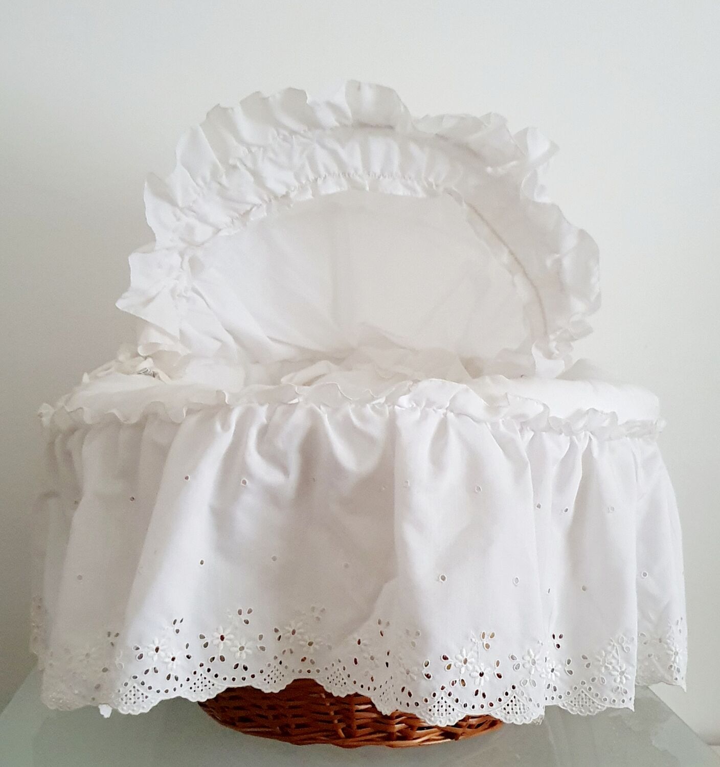 1970s rattan cradle/bassinet with hood and arch