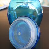 Blue glass jar with airtight lid