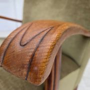 1960s, Danish highback armchair, furniture velour, oak wood.