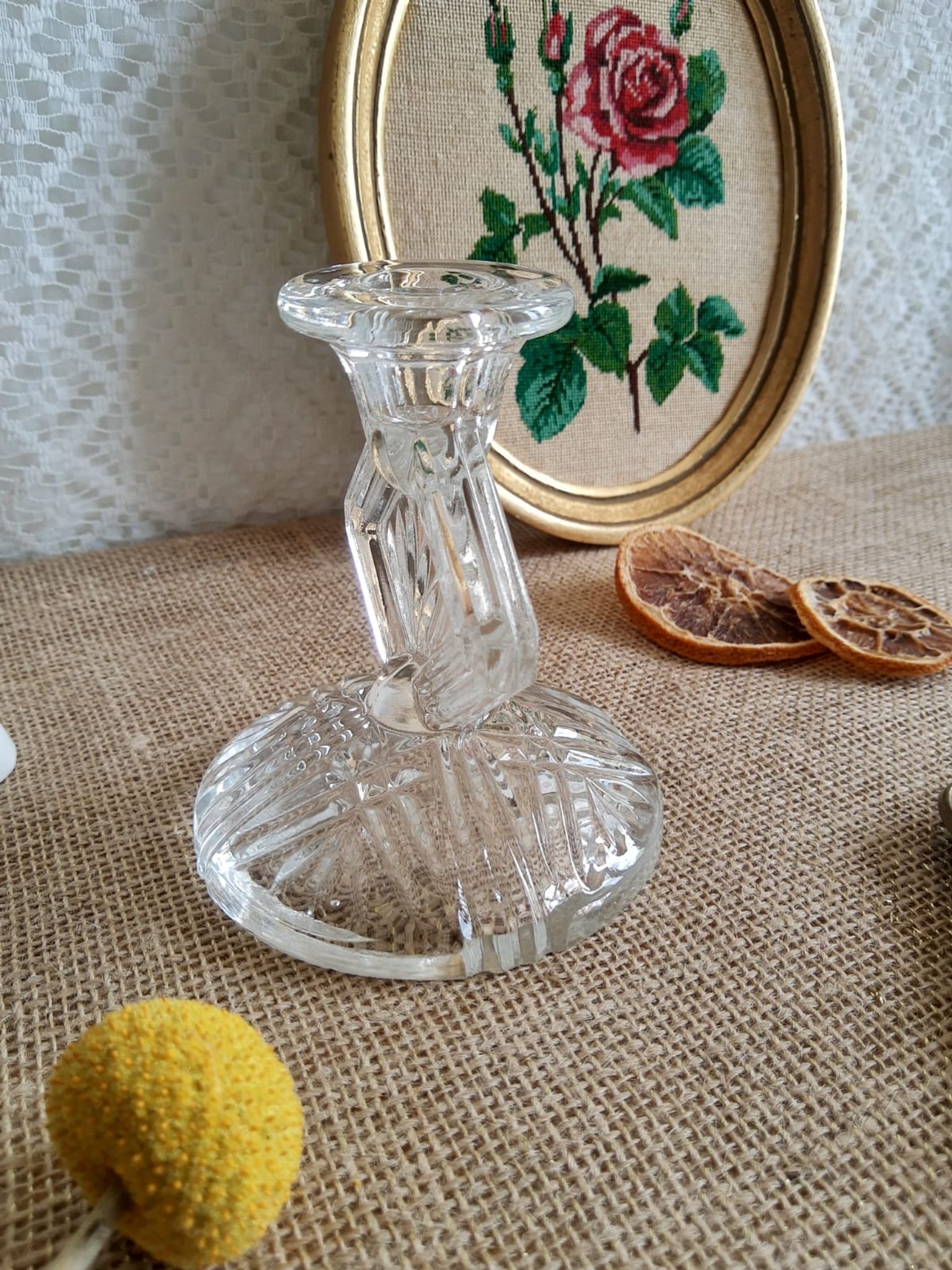 Bougeoir en verre ciselé art déco