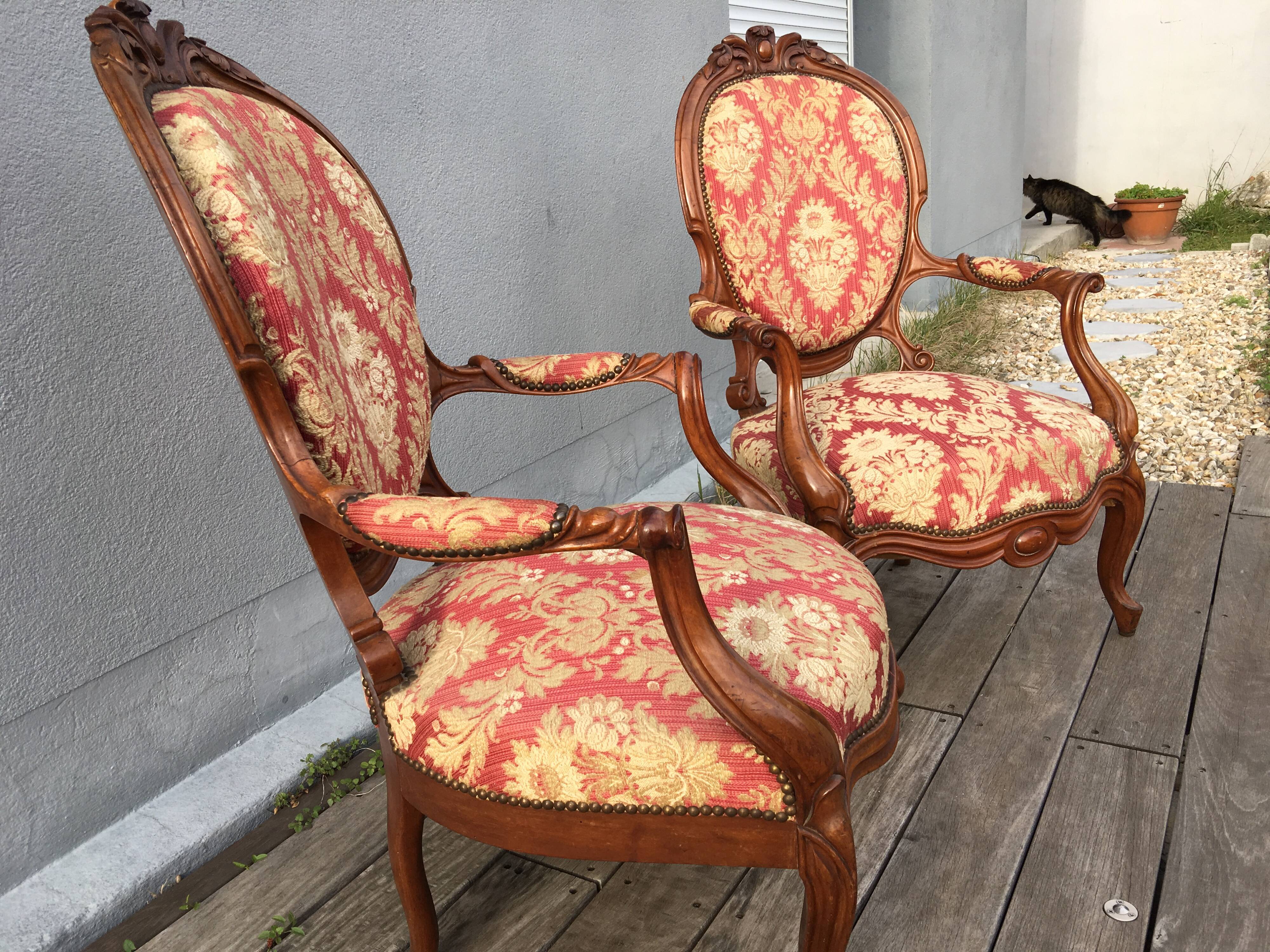Pair of napoleon III armchairs, 19th century