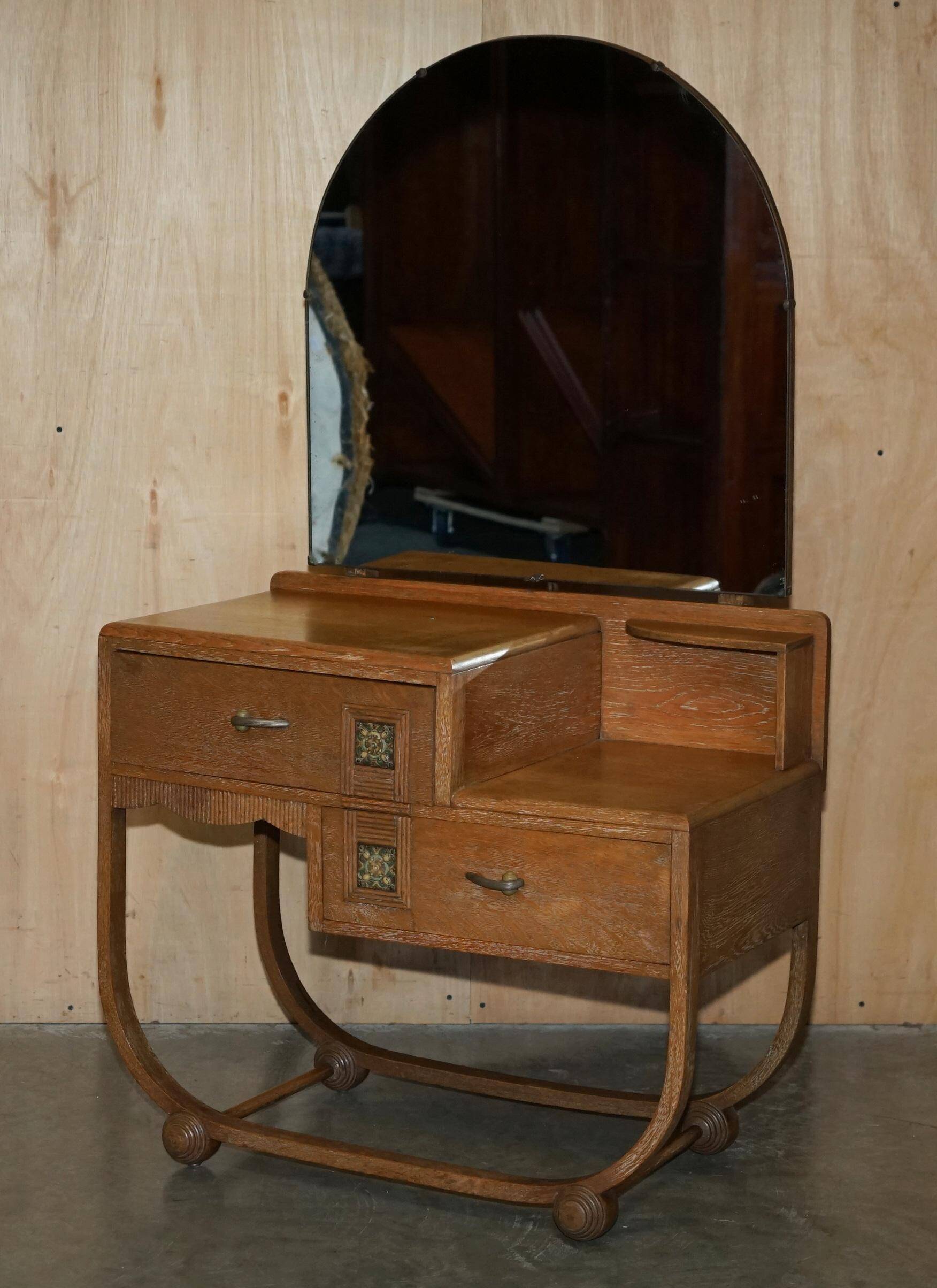Art Deco whitewashed oak dressing table with Heal's stool.