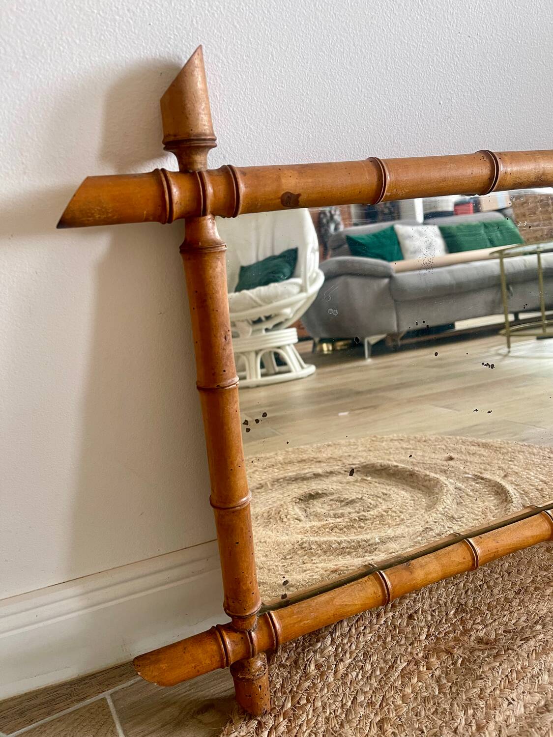 Turned wooden barber mirror