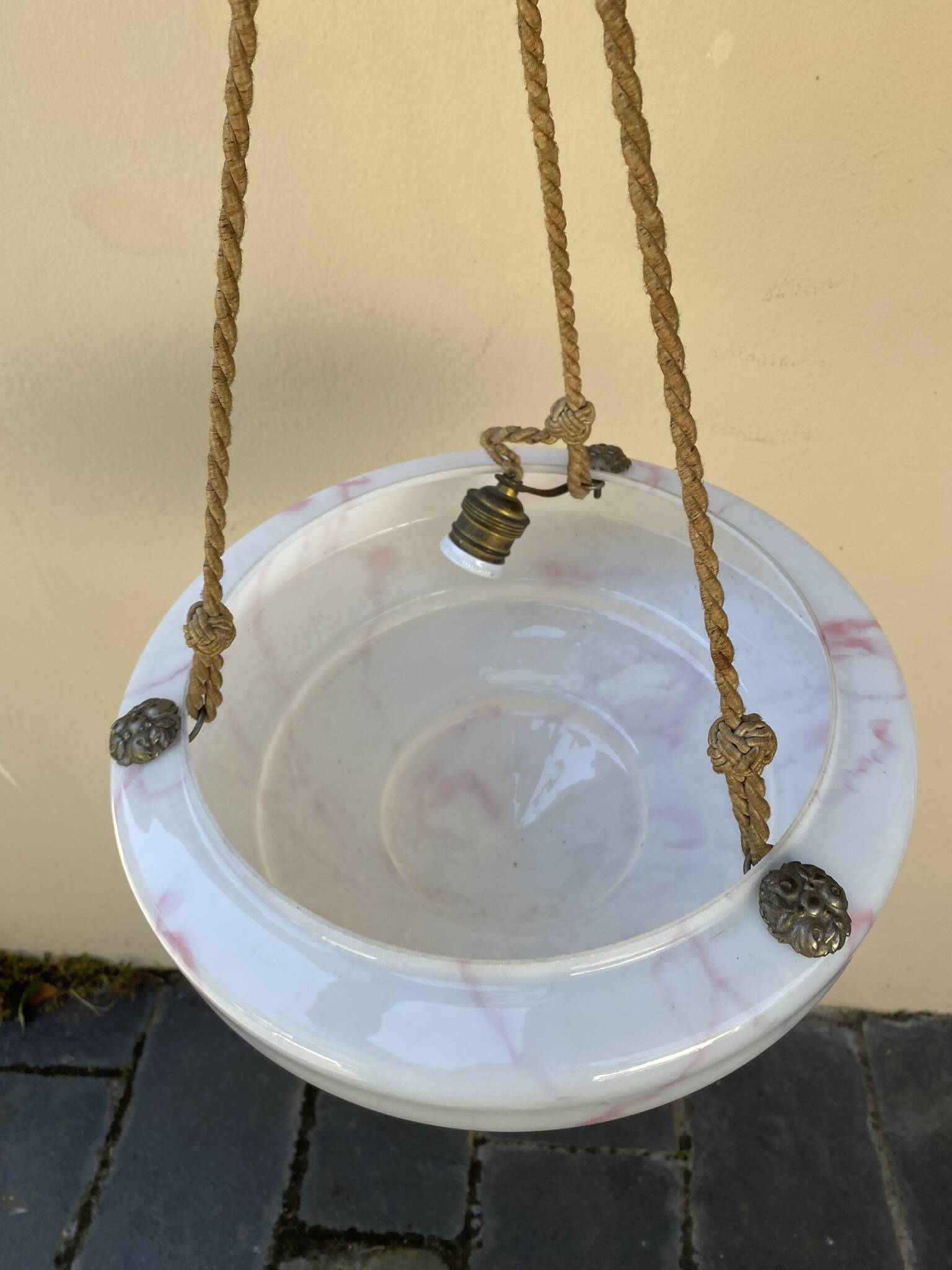 Vintage white and pink opaline chandelier