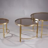 Set of three nesting coffee tables in bronze and smoked glass, 70s