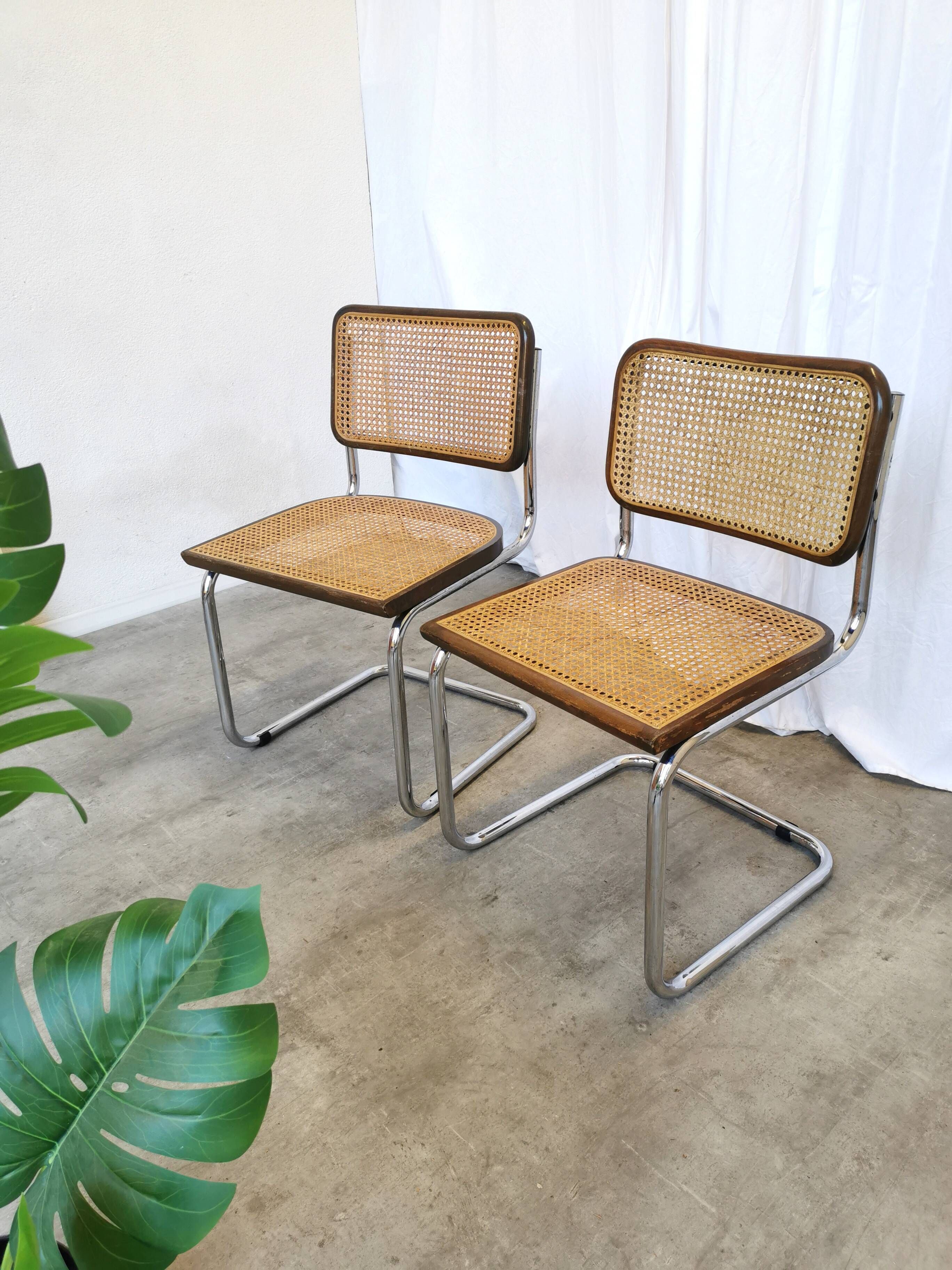Set of 2 Vintage Cesca Cane Chair: 1970s Italian Mid-Century Modern Dining