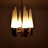 Midcentury brass and opaline ceiling lamp by Hans-Agne Jakobsson, Sweden, 1950s.