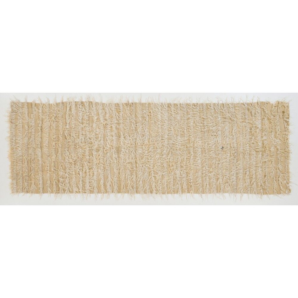 Minimalist Vintage Handknotted Ivory Tulu Runner Rug, 100% Undyed Mohair Wool