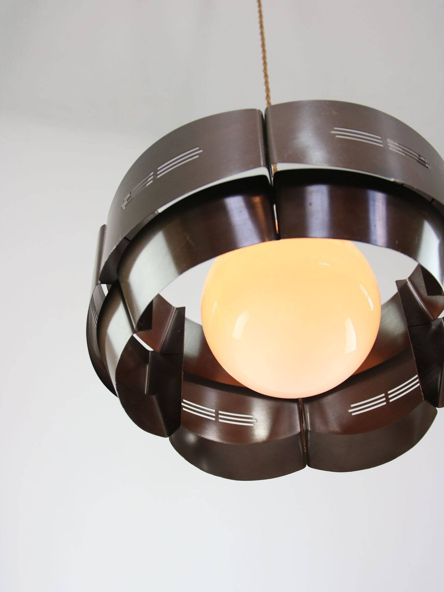 Vintage Italian Metal and Opaline Glass Pendant Lamp, 70s